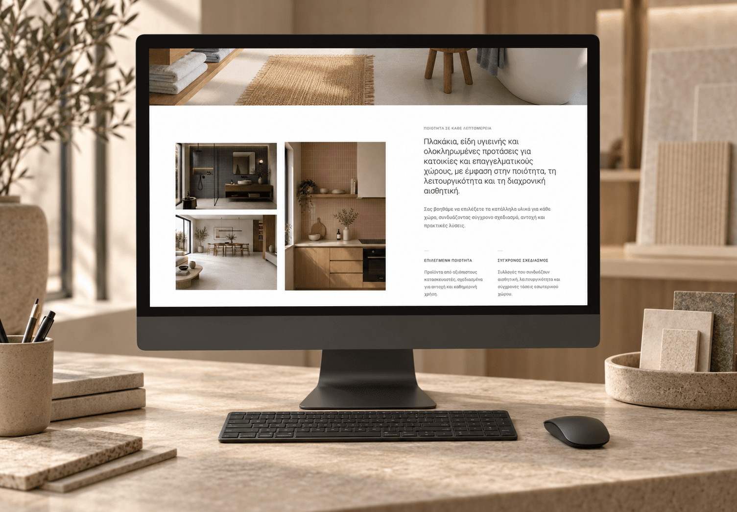 A fully loaded Xenarios Tiles homepage section showing spaces and materials